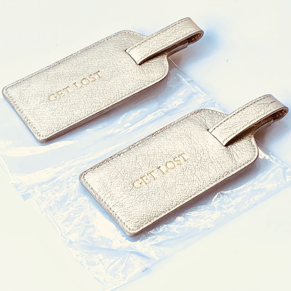 GRAPHIC IMAGE GOATSKIN LUGGAGE TAGS 1 PAIR MADE IN ITALY FROM BERGDORF’S…NEW